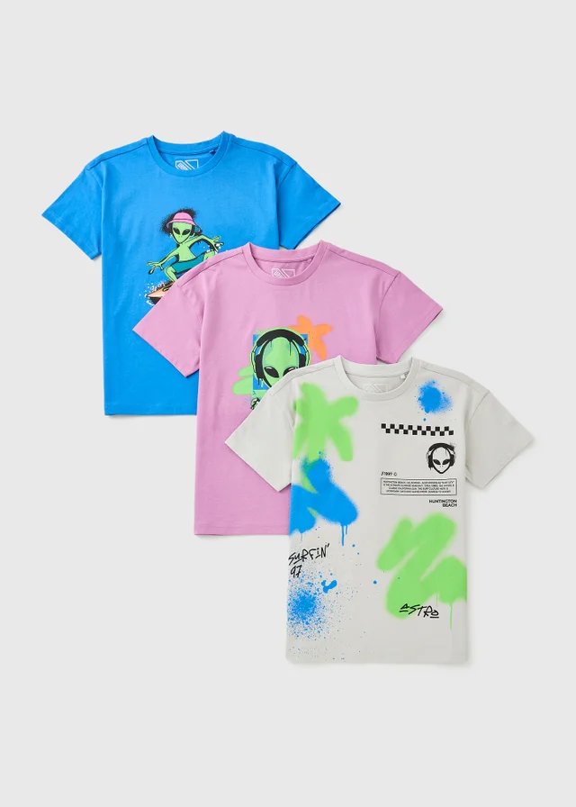 3 Pack Boys Multi Alien T-Shirts (7-15yrs)