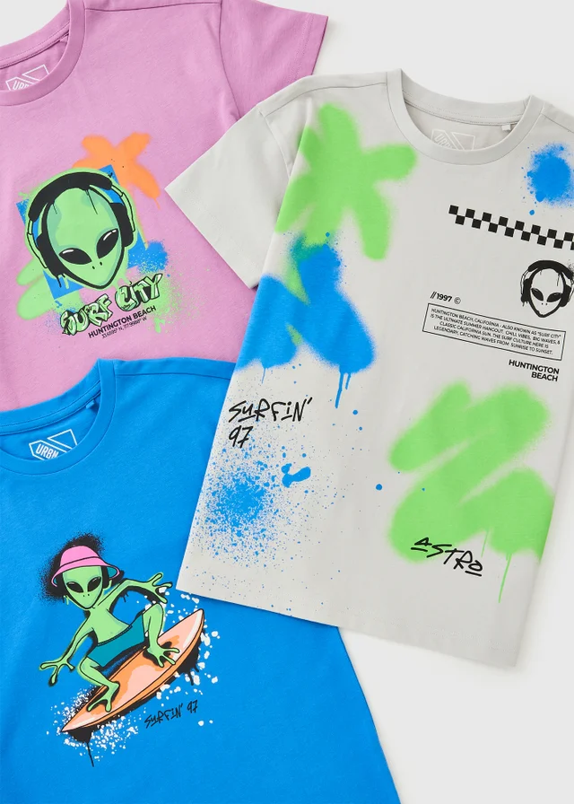 3 Pack Boys Multi Alien T-Shirts (7-15yrs)