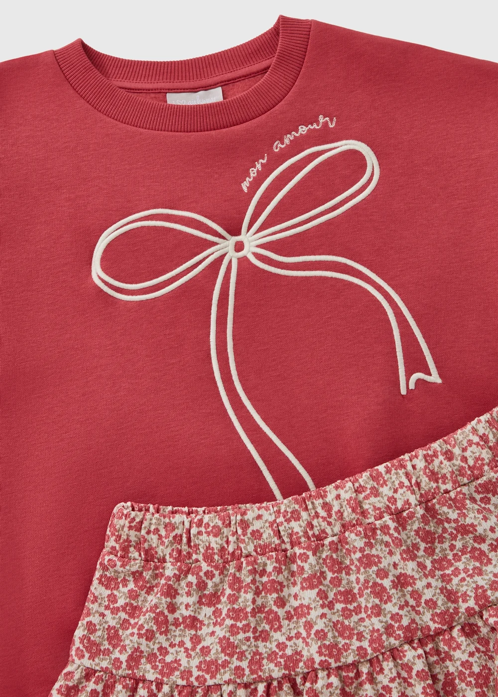 Girls Red Ditsy Bow Sweatshirt & Skirt Set (7-15yrs) - Age 7 Years Image 2