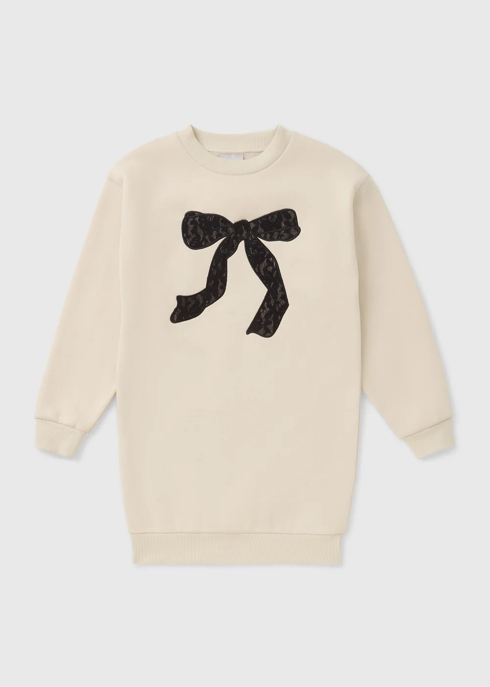 Girls Cream Bow Sweatshirt Dress (7-15yrs) - Age 7 Years Image 1