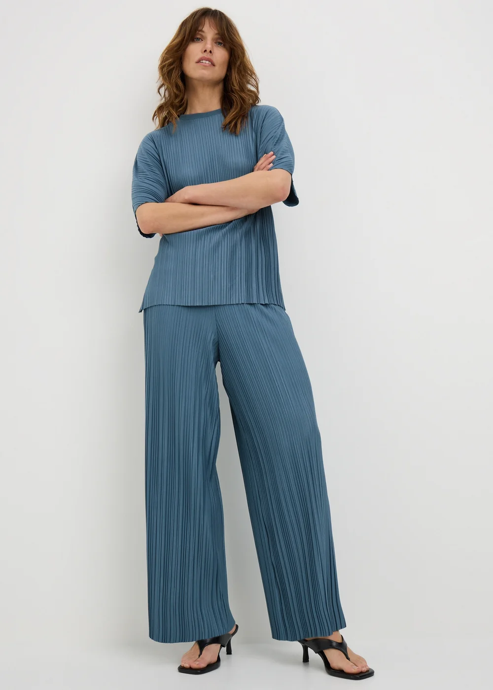 Blue Plisse Wide Leg Co Ord Trousers - 20/L33 Image 1