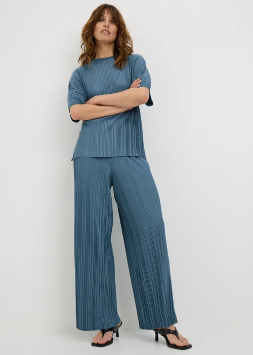 Blue Plisse Wide Leg Co Ord Trousers - 20/L33 Image 1