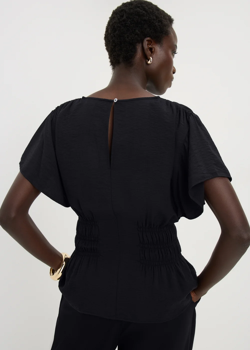 Black Cinched Waist Blouse - 16 Image 1