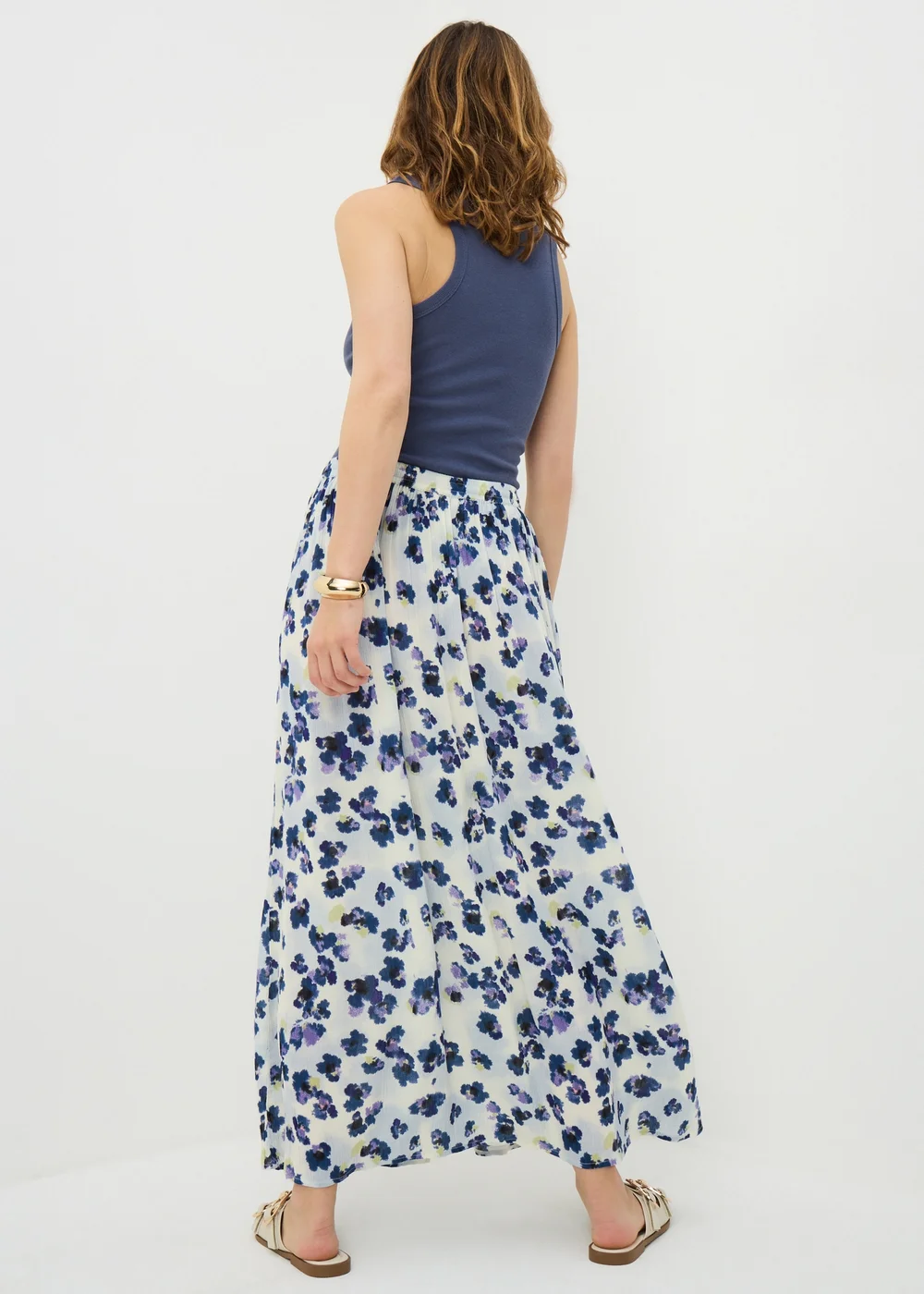 Purple Floral Cheesecloth Maxi Skirt - 28 Image 3