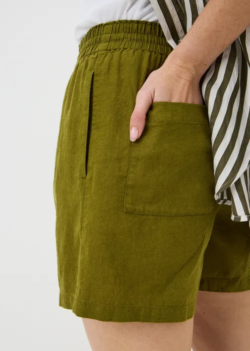 Olive Linen Blend Shorts - 12 Image 2