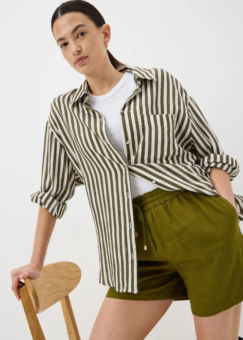 Olive Linen Blend Shorts - 12 Image 1