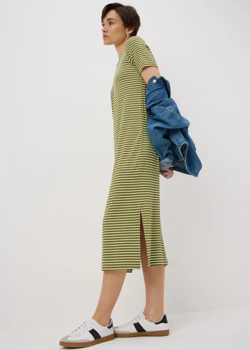 Khaki Stripe T-Shirt Midi Dress - 16 Image 1