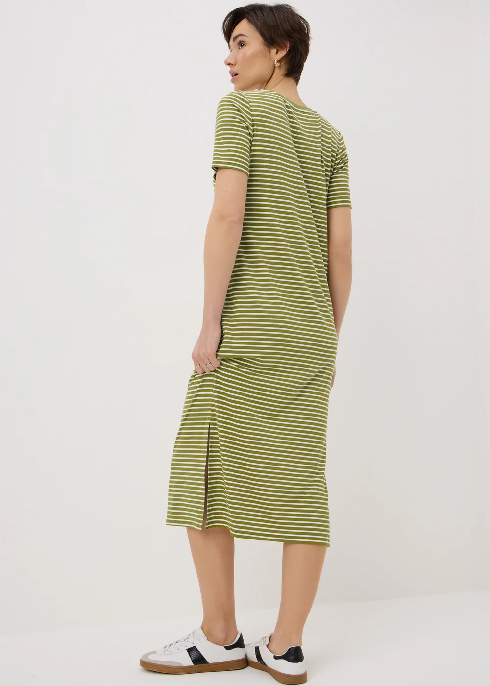 Khaki Stripe T-Shirt Midi Dress - 16 Image 2