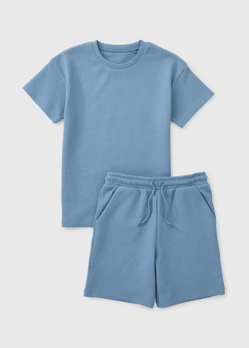 Boys Blue Waffle Top & Short Set (7-15yrs) - 7 Yrs Image 1
