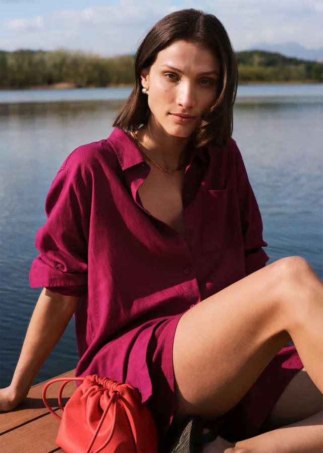 Pink Linen Blend Co Ord Shirt