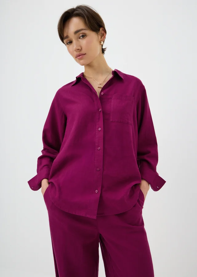 Pink Linen Blend Co Ord Shirt