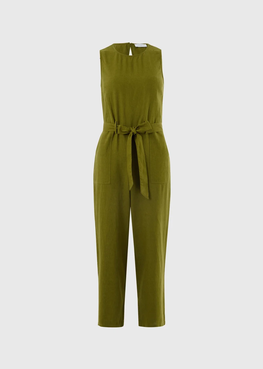 Olive Linen Blend Belted Jumpsuit - 8 Image 4