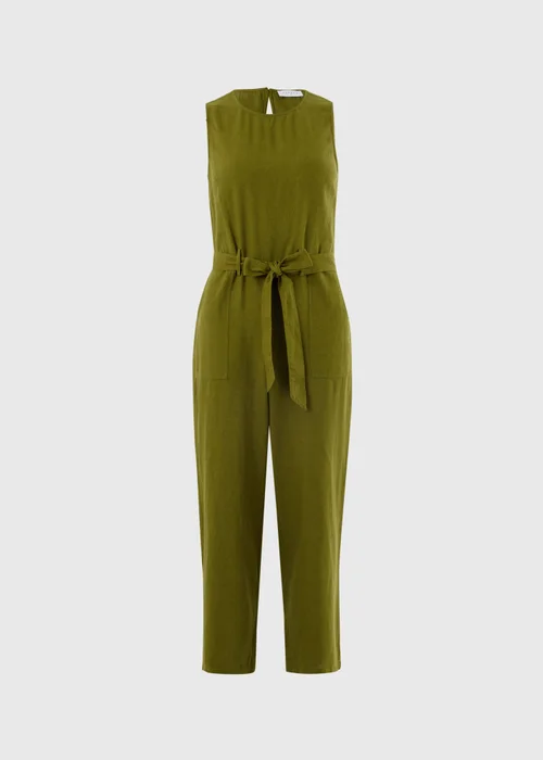 Olive Linen Blend Belted Jumpsuit - 8 Image 4