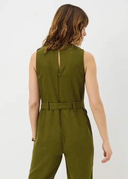 Olive Linen Blend Belted Jumpsuit - 8 Image 3