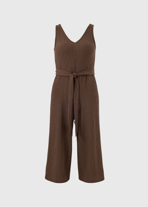 Chocolate Brown Crinkle Belted Culotte Jumpsuit - 10 Image 4