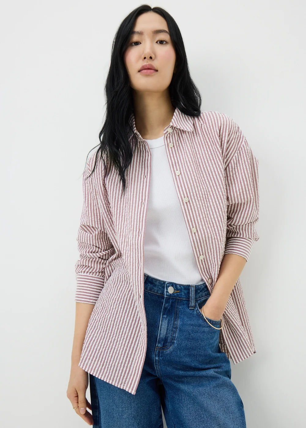 Raspberry Stripe Seersucker Shirt - Size 8 Image 1