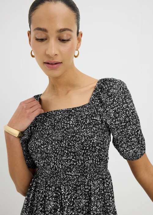 Black Abstract Shirred Mini Dress - 8 Image 3
