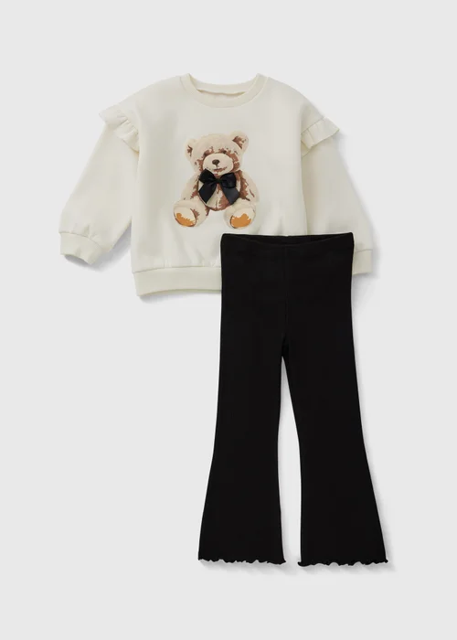 Girls Cream Teddy Sweatshirt & Flares Set - 1 to 1 half years Image 1
