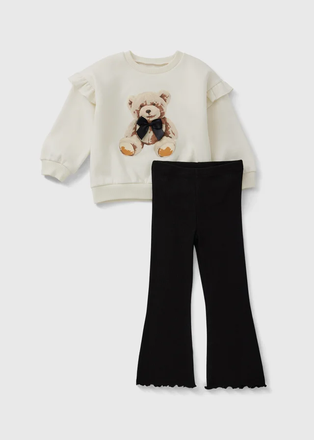 Girls Cream Teddy Sweatshirt & Flares Set