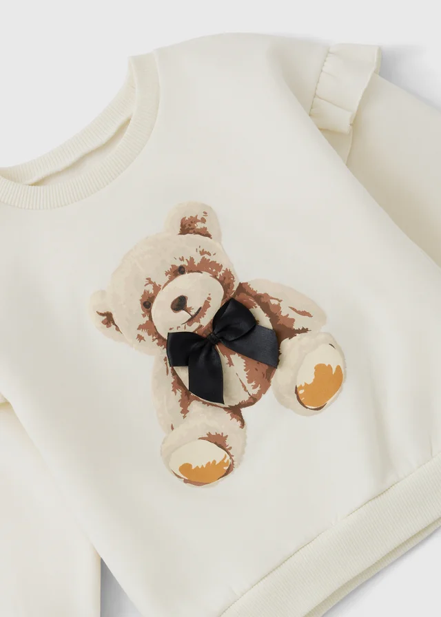 Girls Cream Teddy Sweatshirt & Flares Set