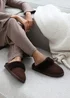Wheres That From Lounge Brown Suede Fur Trim Slippers - Size 4 Image 1