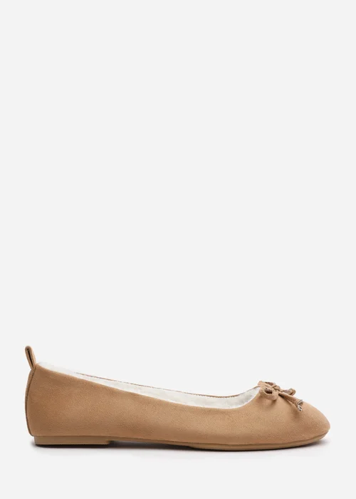 Wheres That From Cassia Camel Faux Suede Faux Fur Fluffy Slippers - 4 Image 1