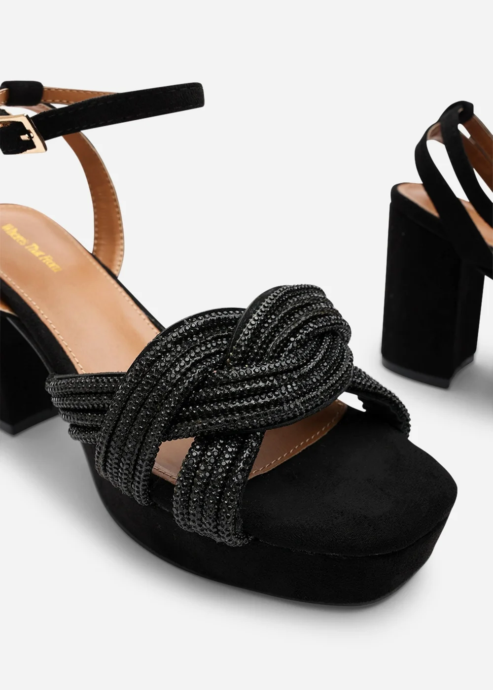 Wheres That From Karen Wide-Fit Black Suede Platform Block Heels - Size 4 Image 2