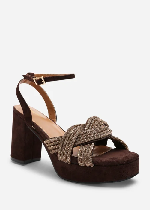 Wheres That From Karen Wide-Fit Brown Suede Platform Block Heels - Size 4 Image 3