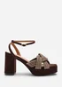 Wheres That From Karen Wide-Fit Brown Suede Platform Block Heels - Size 4 Image 2