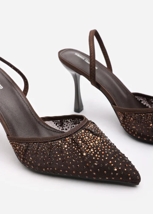 Where's That From California Brown Diamante Mesh Slingback Heels - 8 Image 5
