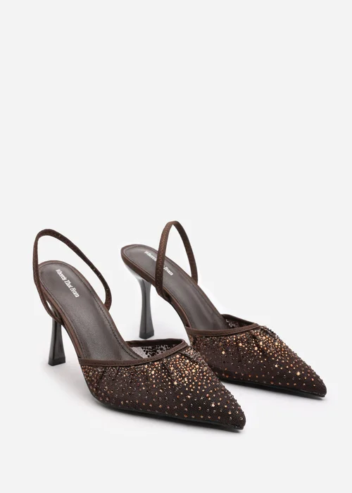 Where's That From California Brown Diamante Mesh Slingback Heels - 8 Image 4