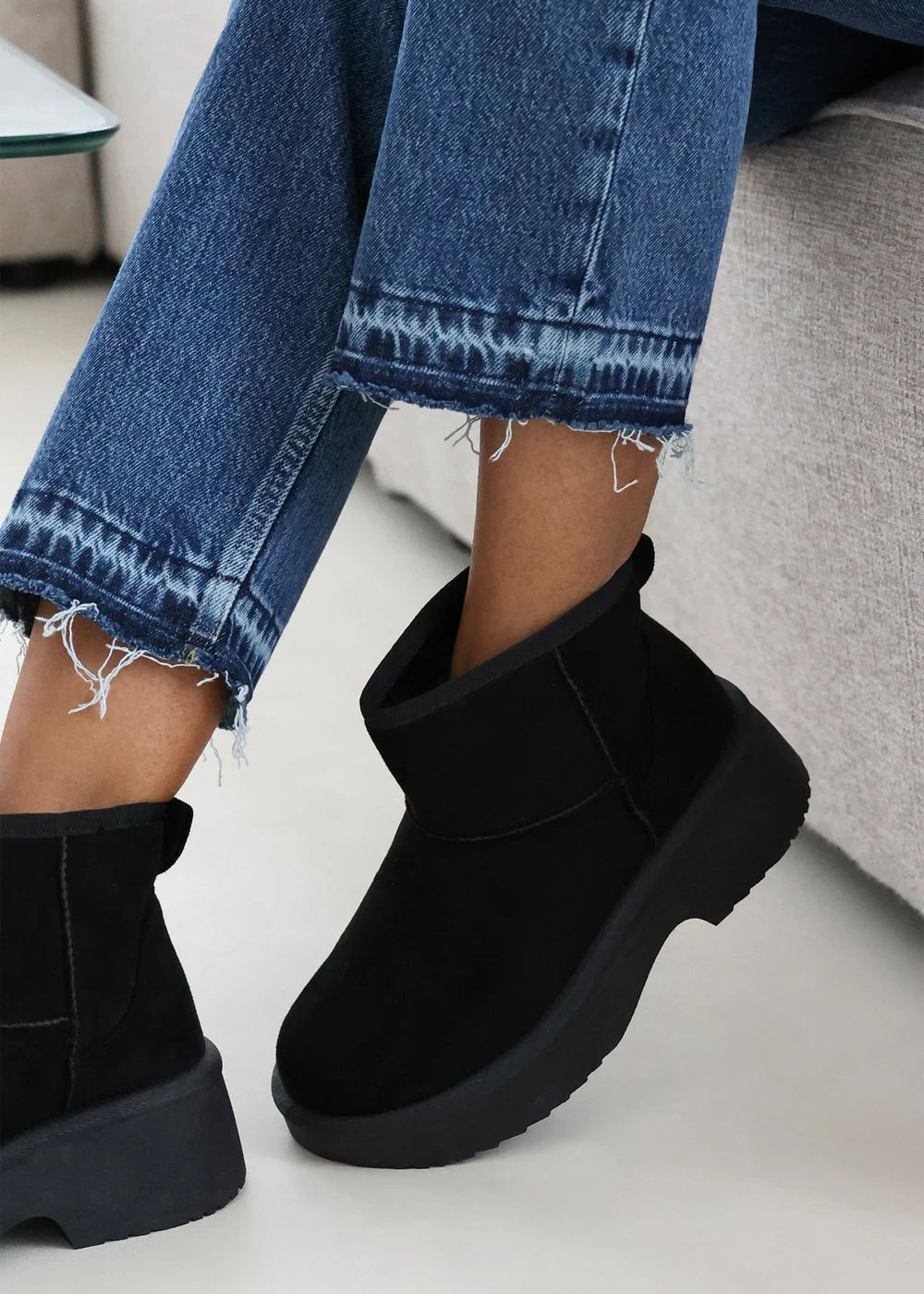 Where's That From Darcy Black PU Platform Ankle Boots - Size 7 Image 1