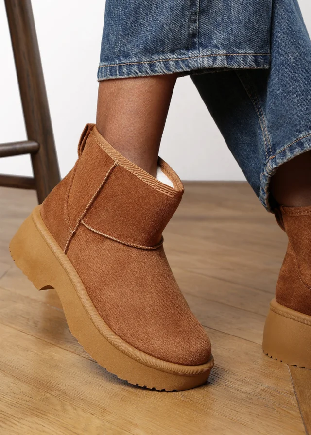 Where's That From Darcy Chestnut PU Platform Ankle Boots