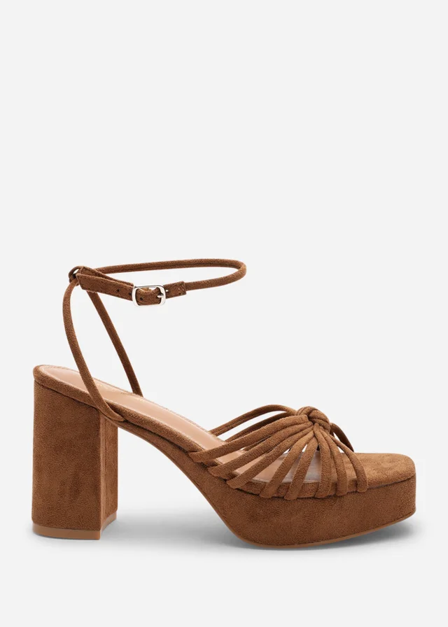 Wheres That From Bronte Wide Fit Cognac Faux Suede Platform Sandals