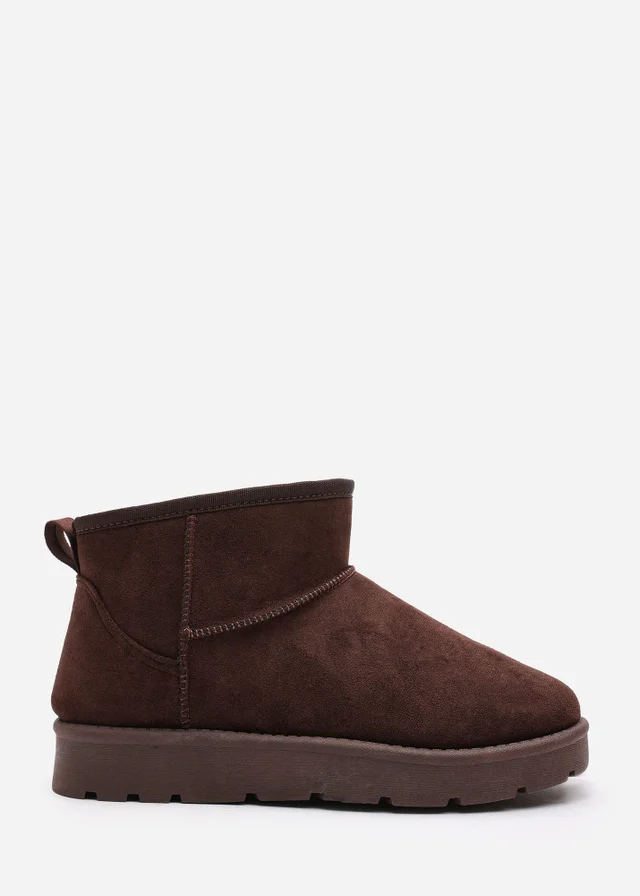 Wheres That From Maple Brown Faux Suede Faux Fur Ankle Boots