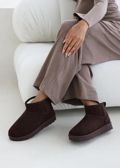 Wheres That From Maple Brown Faux Suede Faux Fur Ankle Boots - 3 Image 6