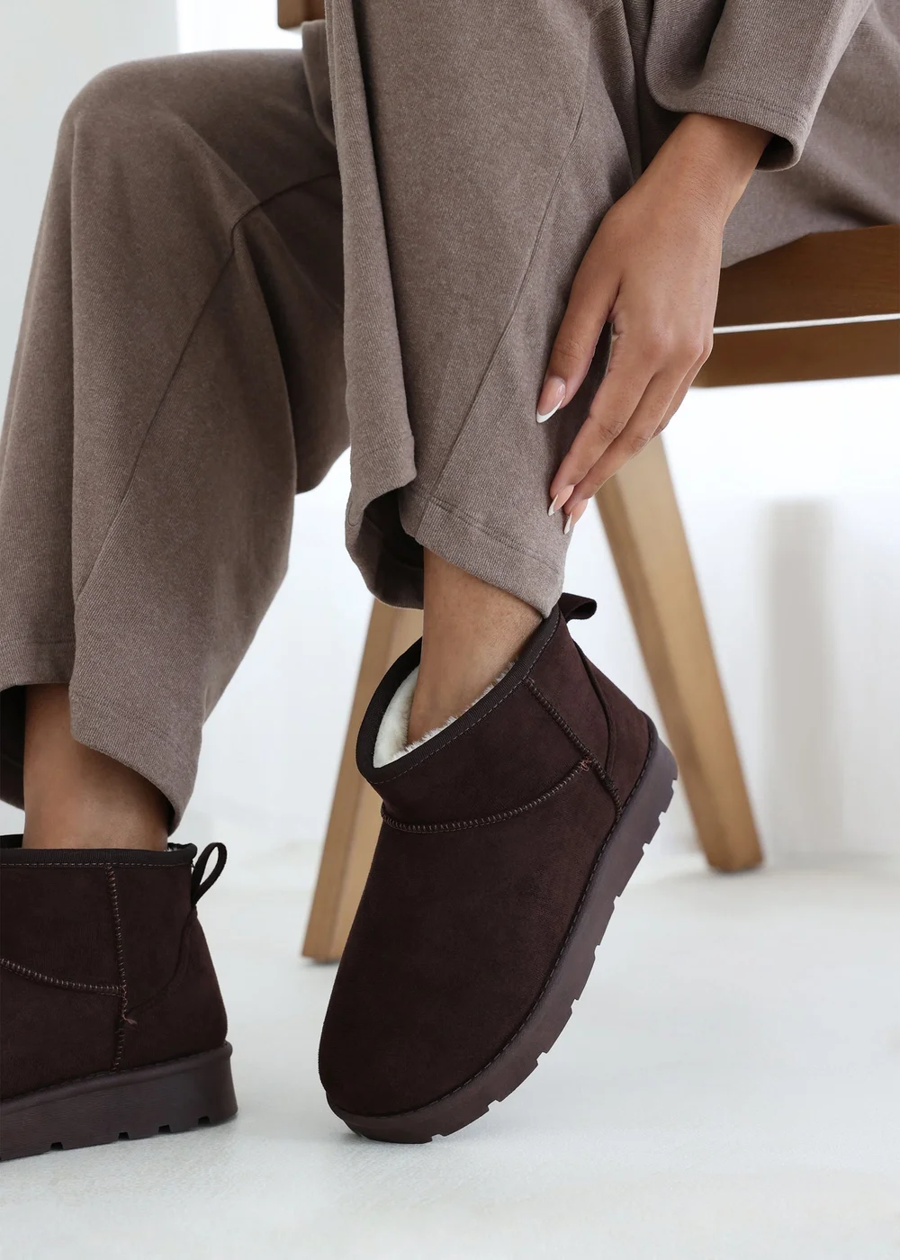 Wheres That From Maple Brown Faux Suede Faux Fur Ankle Boots - 3 Image 2