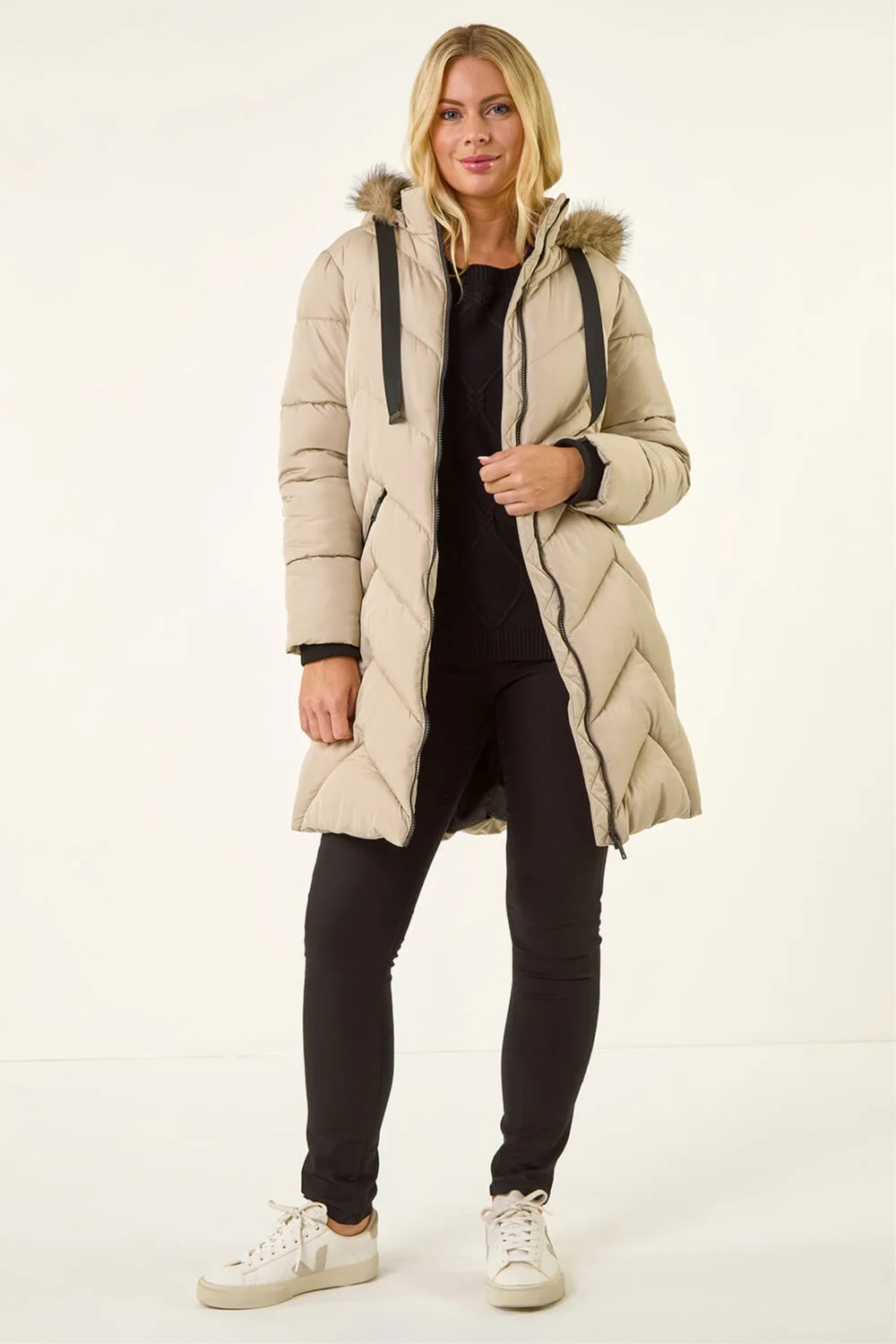 Roman Ivory Petite Contrast Zip Puffer Coat - 18 Image 1