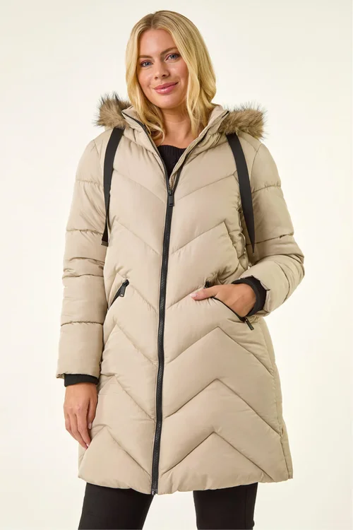 Roman Ivory Petite Contrast Zip Puffer Coat - 18 Image 2