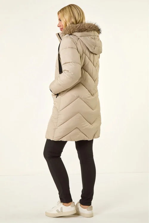 Roman Ivory Petite Contrast Zip Puffer Coat - 18 Image 4