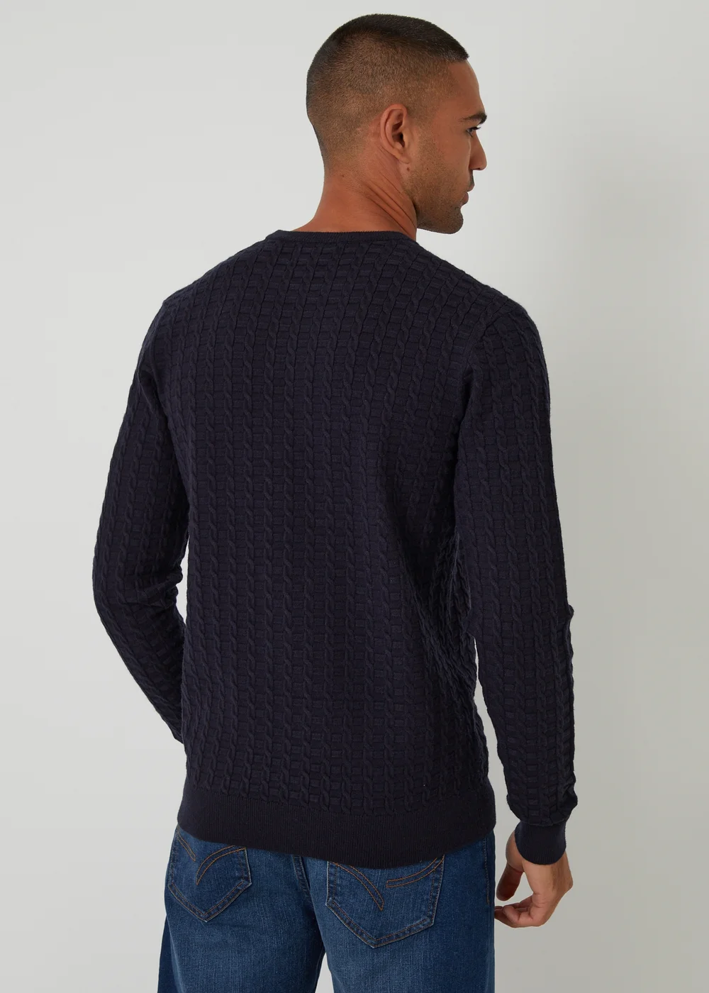Threadbare Navy Cable Knit Crew Neck Jumper - XXL Image 2