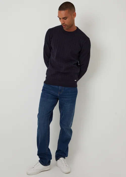 Threadbare Navy Cable Knit Crew Neck Jumper - XXL Image 3