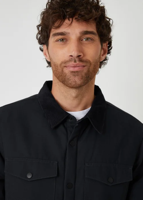 Threadbare Black Borg Lined Canvas Shacket - S Image 4