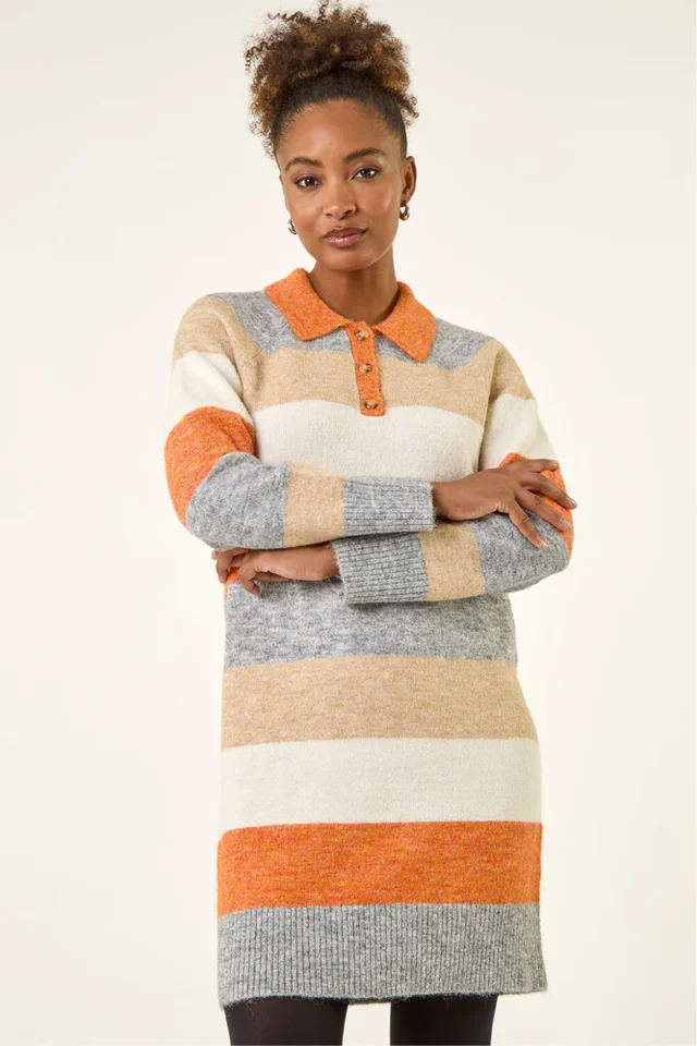 Roman Orange Collared Knit Shift Dress