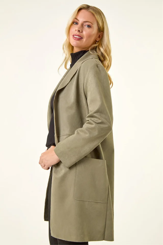 Roman Khaki Petite Faux Suede Pocket Jacket