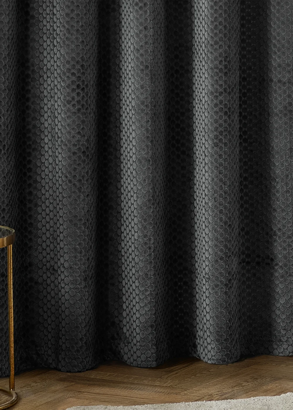 Paoletti Neptune Velvet Room Darkening Eyelet Curtain Pair Charcoal - 46W X 54D (117x137cm Image 4