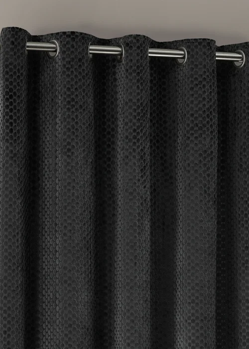 Paoletti Neptune Velvet Room Darkening Eyelet Curtain Pair Charcoal - 46W X 54D (117x137cm Image 3