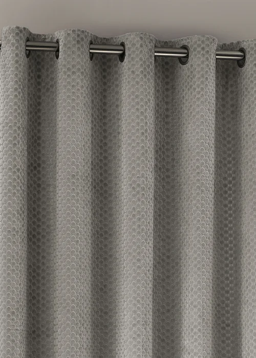 Paoletti Neptune Velvet Room Darkening Eyelet Curtain Pair Silver - 46W X 54D (117x137cm Image 3