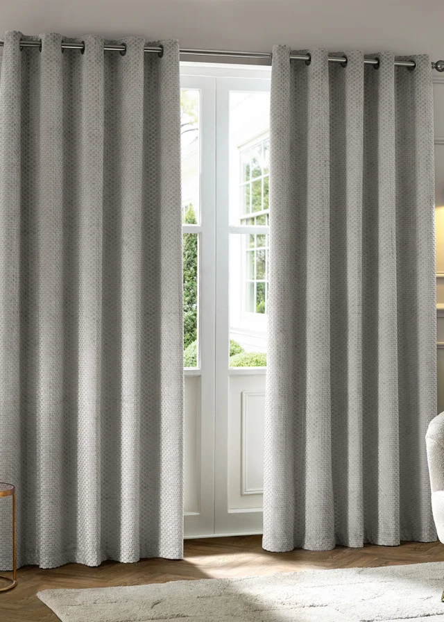 Paoletti Neptune Velvet Room Darkening Eyelet Curtain Pair Silver