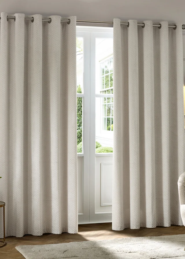 Paoletti Neptune Velvet Room Darkening Eyelet Curtain Pair Ivory